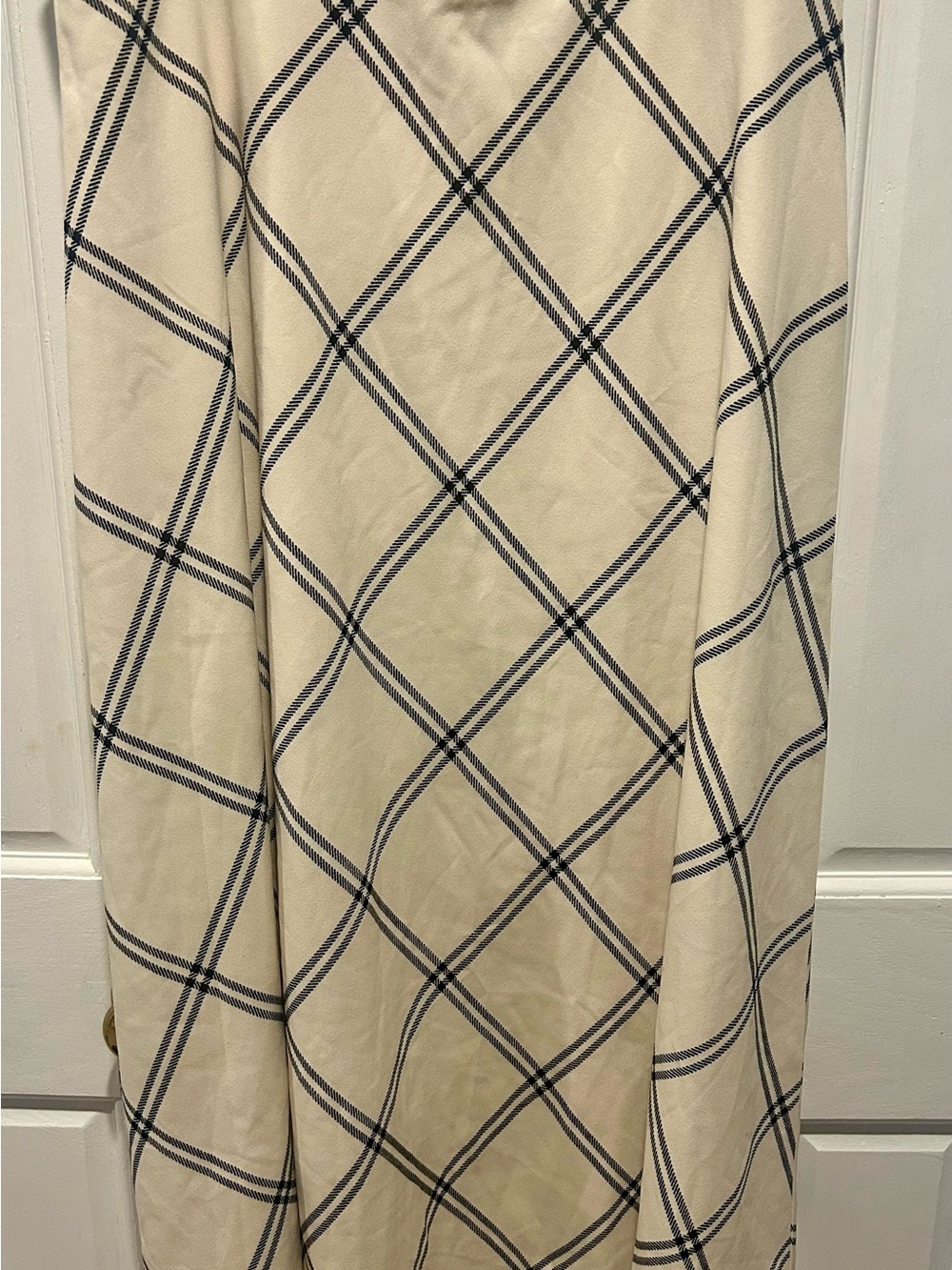Messini Cream Plaid Midi Skirt - Elegant Windowpane Design